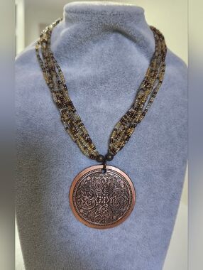 Handcrafted Copper Tone Medallion Bead Necklace - Brown & Copper
